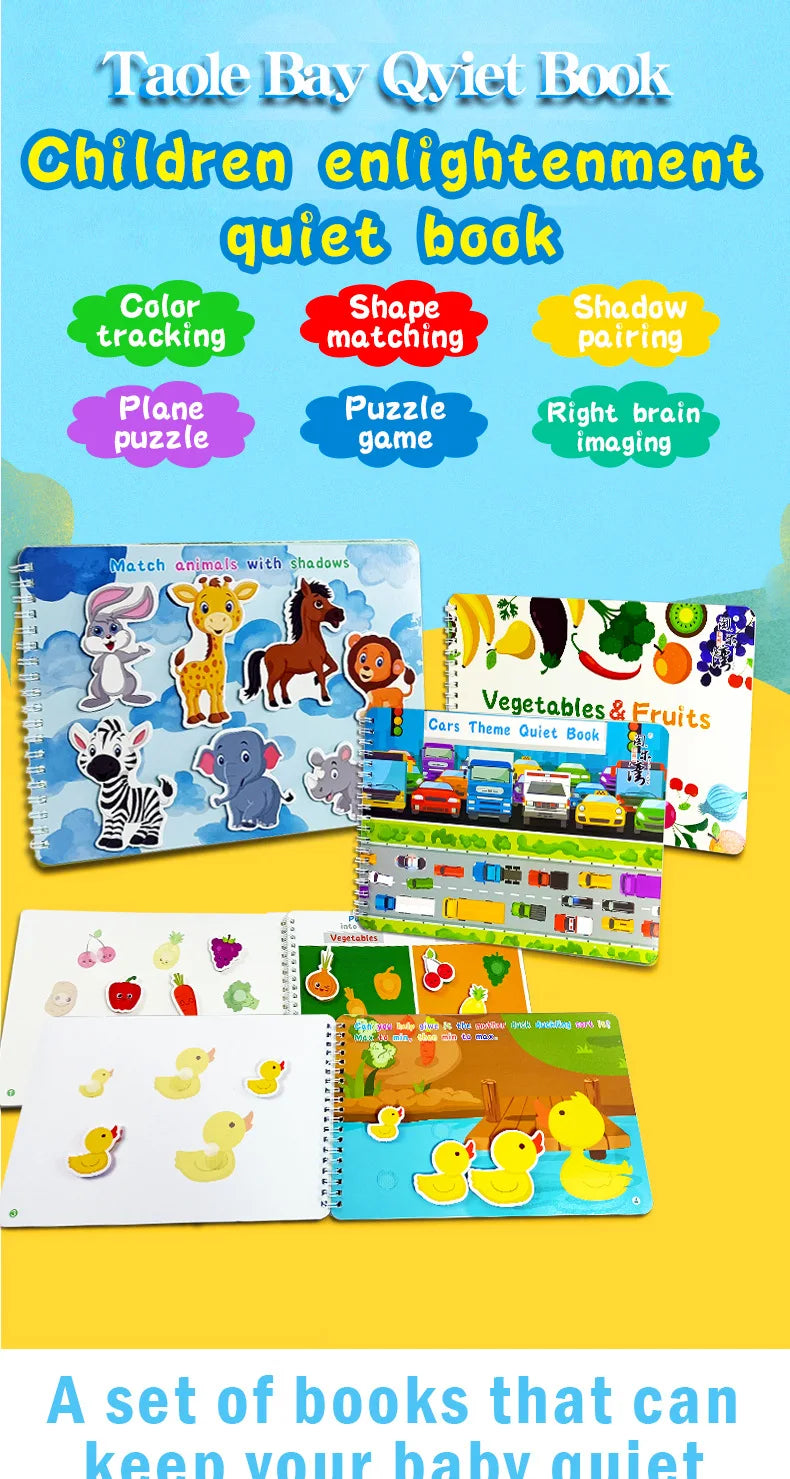 Montessori Baby Busy Sticker Book 3D Farm Life Fruit Car Theme Quiet Book Early Education Learning Fine Motor Training Baby Toy