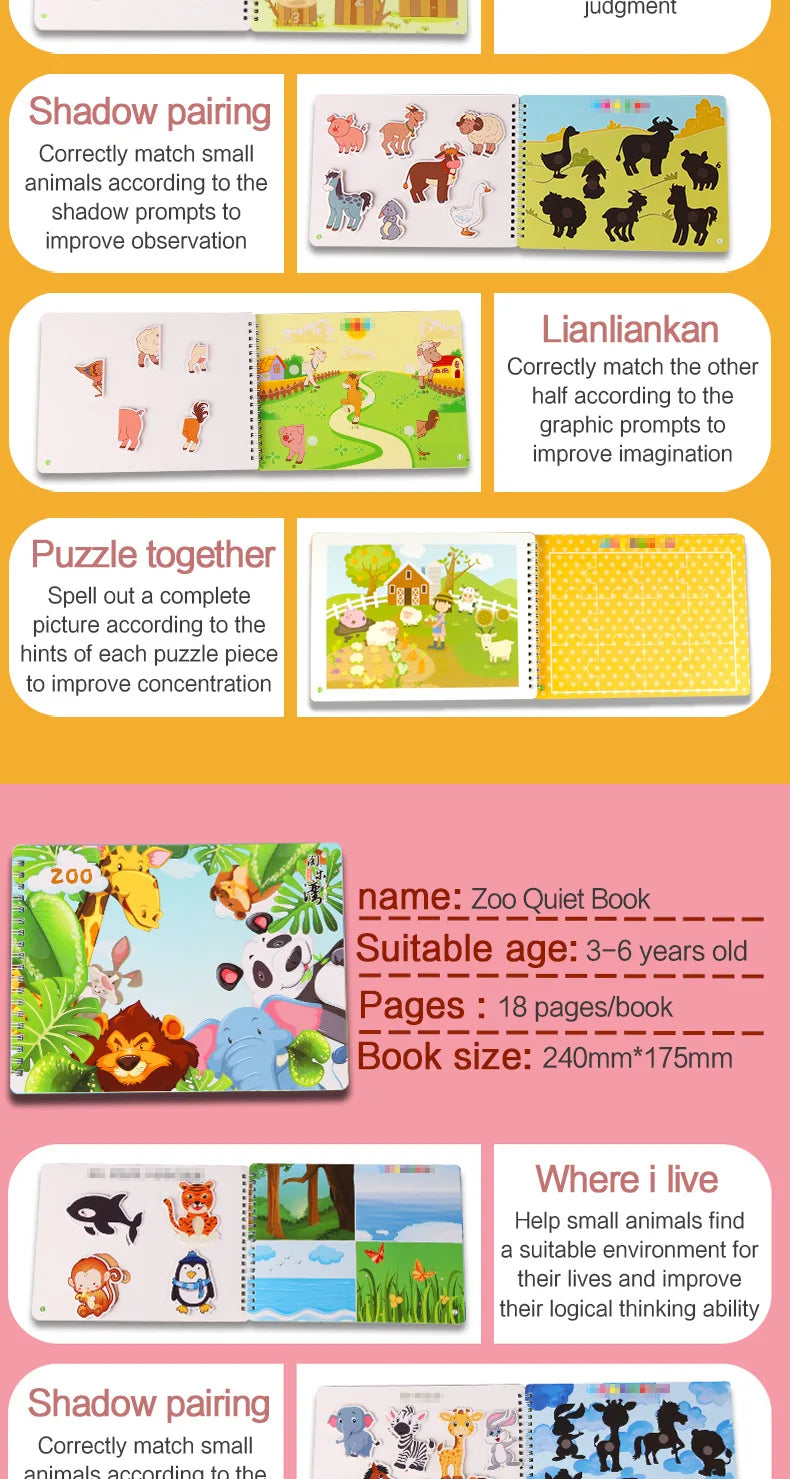 Montessori Baby Busy Sticker Book 3D Farm Life Fruit Car Theme Quiet Book Early Education Learning Fine Motor Training Baby Toy