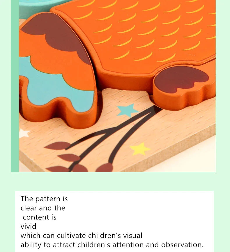 Wooden 3D Toys Puzzle Cartoon Animals Early Learning Cognition Intelligence Puzzle Game Colorful Montessori Toys Christmas Gifts