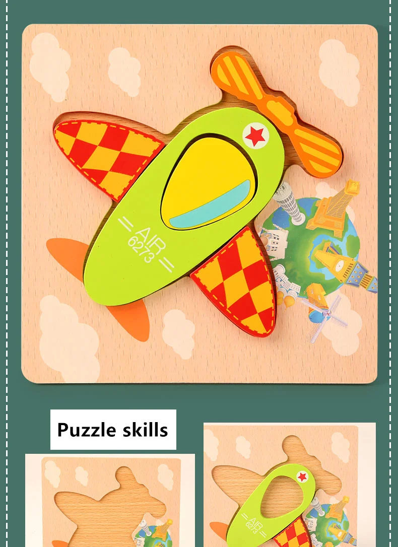 Wooden 3D Toys Puzzle Cartoon Animals Early Learning Cognition Intelligence Puzzle Game Colorful Montessori Toys Christmas Gifts