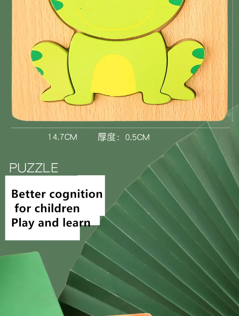 Wooden 3D Toys Puzzle Cartoon Animals Early Learning Cognition Intelligence Puzzle Game Colorful Montessori Toys Christmas Gifts