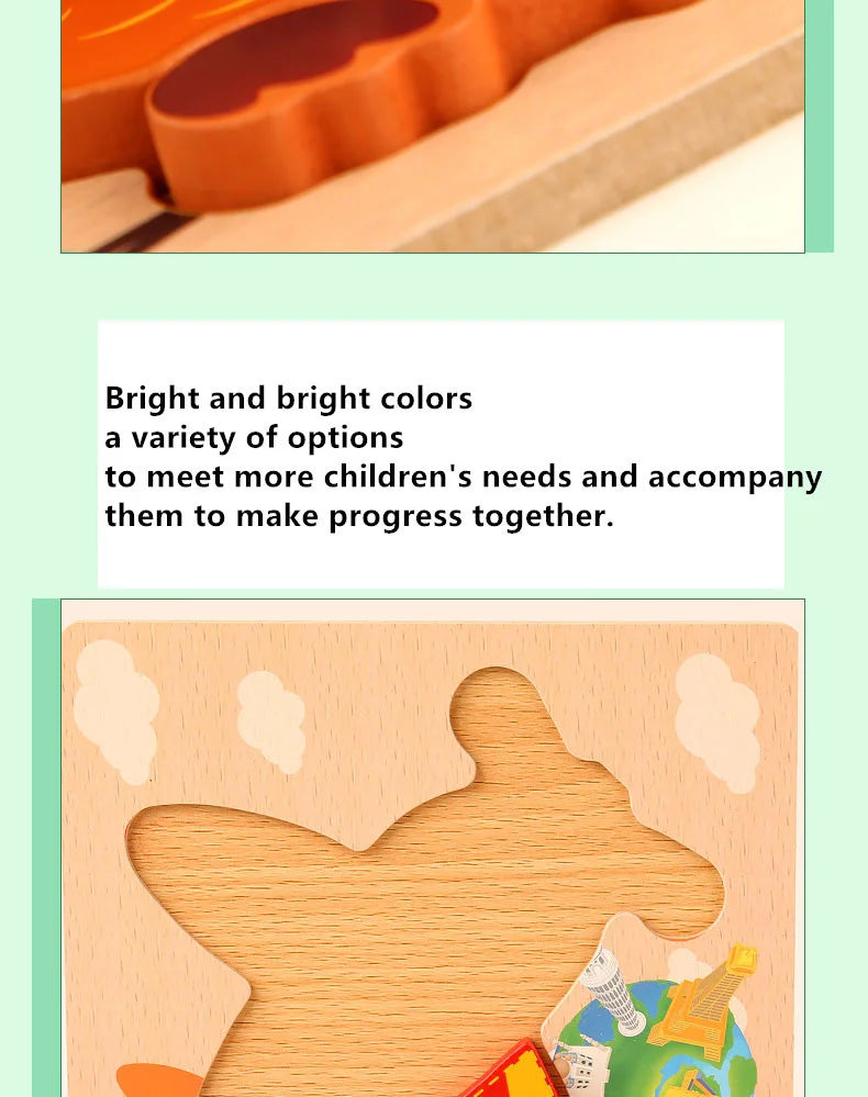 Wooden 3D Toys Puzzle Cartoon Animals Early Learning Cognition Intelligence Puzzle Game Colorful Montessori Toys Christmas Gifts