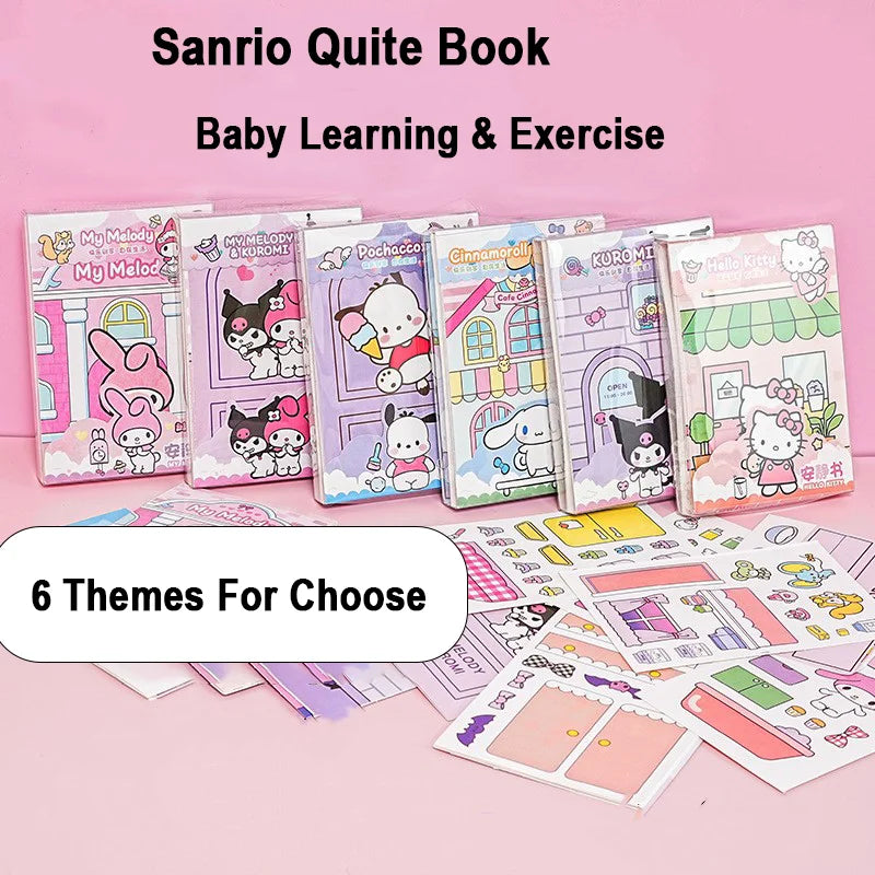 Sanrio Kawaii Reusable Cartoon Sticker Book for Kids Multiple Scenos DIY Puzzle Game Educational Learning Classic Toys for Child