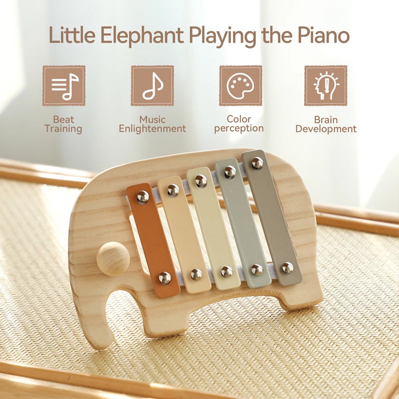Montessori Wooden Toy Multicolor Xylophone Bell Beads Drum Column Musical Instrument Toy Kid Educational Musical Instrument Gift