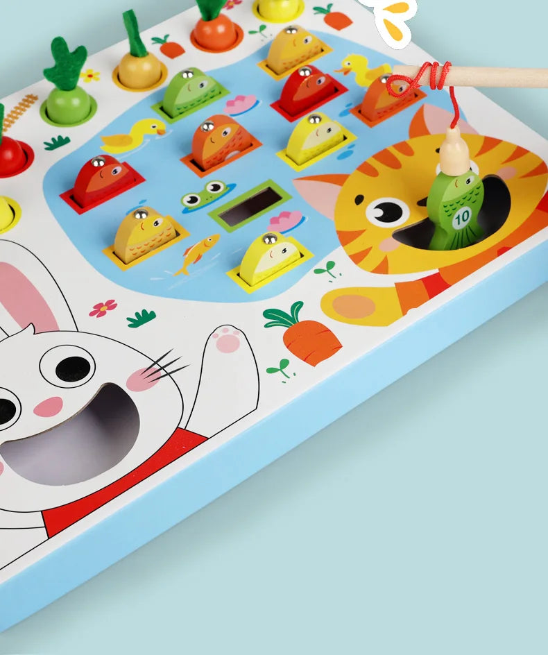 Montessori Multifunctional Fishing Toy for Children Radish Pulling & Feeding Game Combination Preschool Educational Toy for Kids