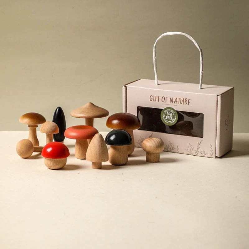 11PCS Montessori Baby Wooden Mushroom Block Toys - Educational Sorting & Matching Game