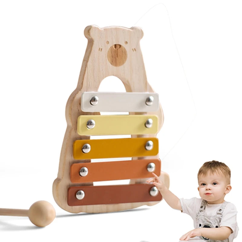 Montessori Wooden Toy Multicolor Xylophone Bell Beads Drum Column Musical Instrument Toy Kid Educational Musical Instrument Gift