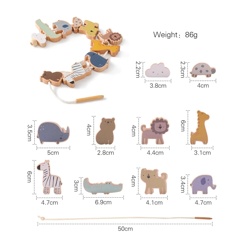 Baby Animal Threading Toys Wooden Stacking Toys Blocks Board Games Montessori Hands-on Ability Educational Children Blocks Gifts