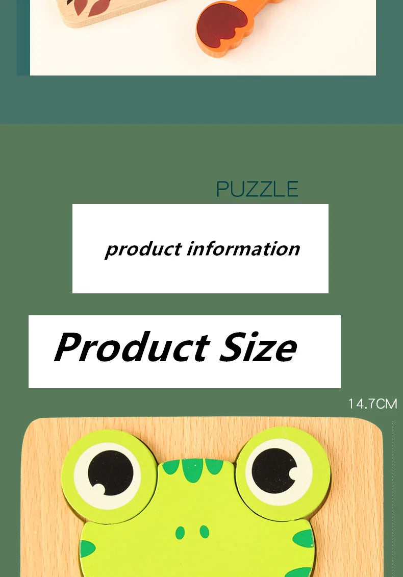 Wooden 3D Toys Puzzle Cartoon Animals Early Learning Cognition Intelligence Puzzle Game Colorful Montessori Toys Christmas Gifts