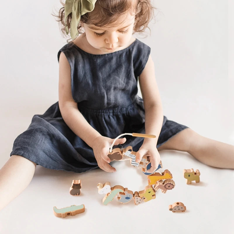 Baby Animal Threading Toys Wooden Stacking Toys Blocks Board Games Montessori Hands-on Ability Educational Children Blocks Gifts