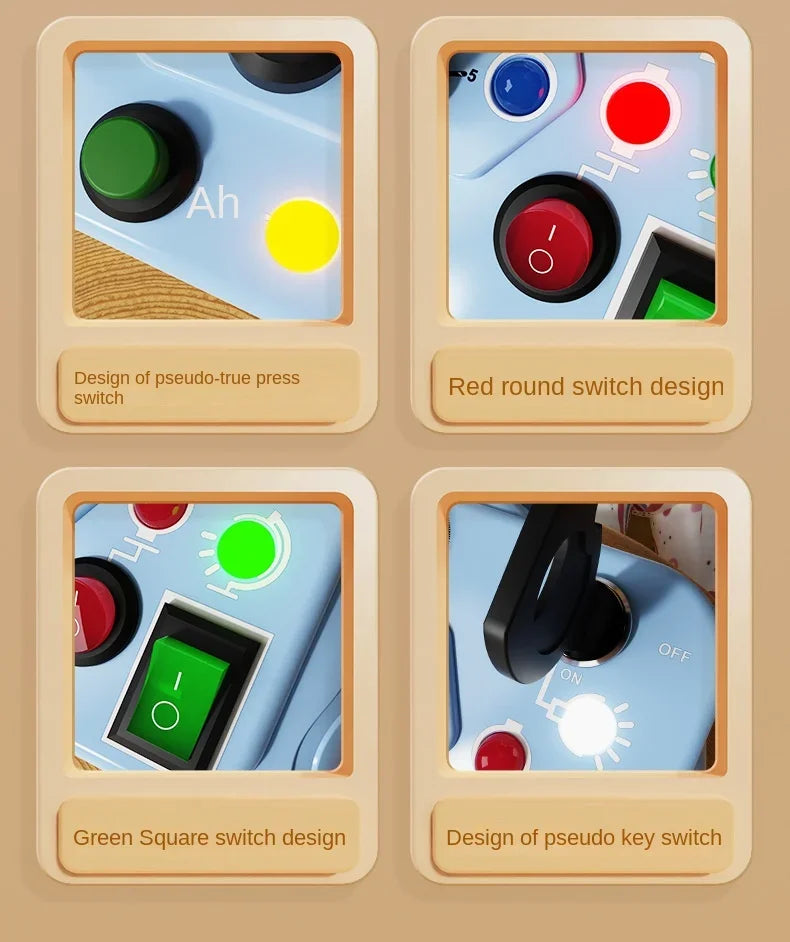 Montessori Baby Sensory Busy Board - Light Switch Activity Toy for Infant Development