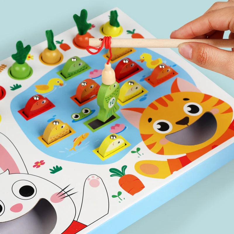 Montessori Multifunctional Fishing Toy for Children Radish Pulling & Feeding Game Combination Preschool Educational Toy for Kids