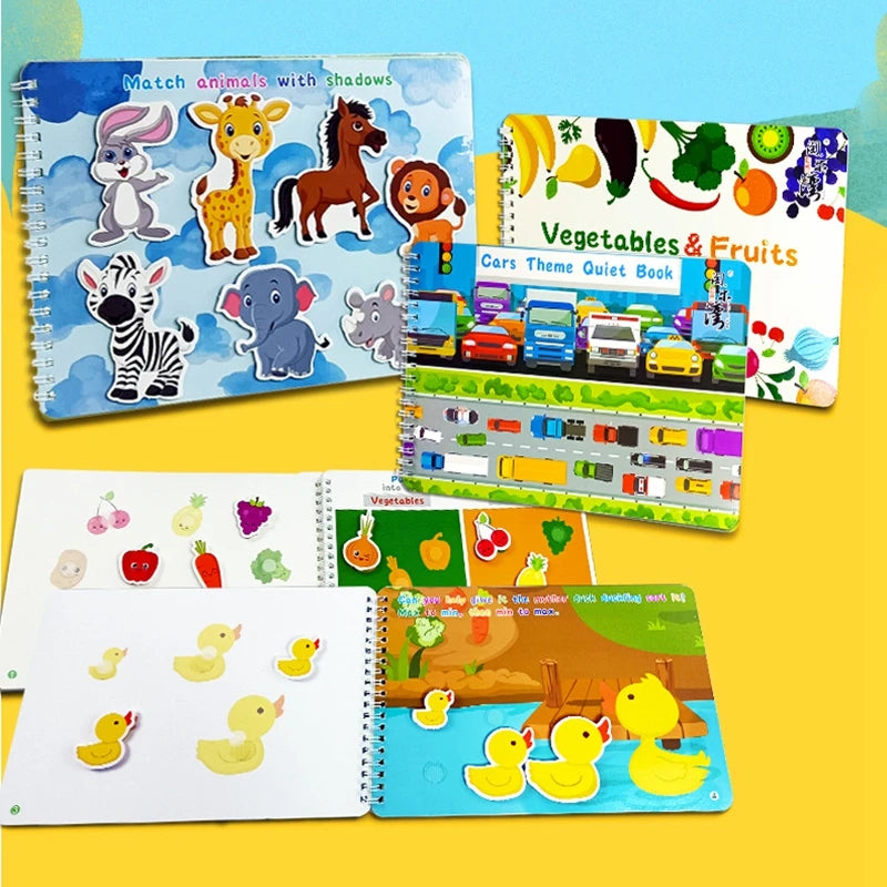 Montessori Baby Busy Sticker Book 3D Farm Life Fruit Car Theme Quiet Book Early Education Learning Fine Motor Training Baby Toy