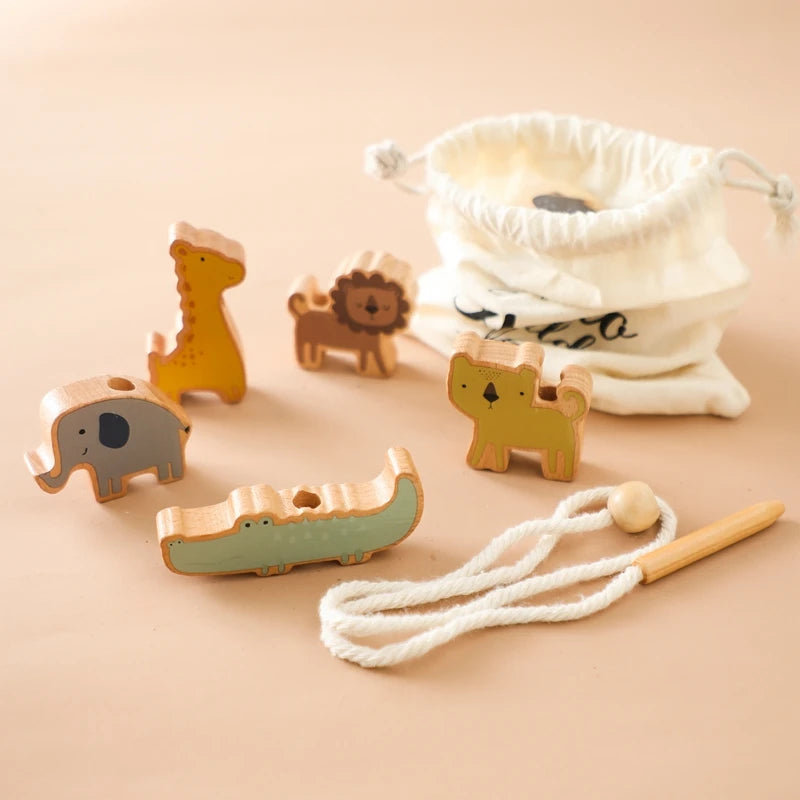Baby Animal Threading Toys Wooden Stacking Toys Blocks Board Games Montessori Hands-on Ability Educational Children Blocks Gifts