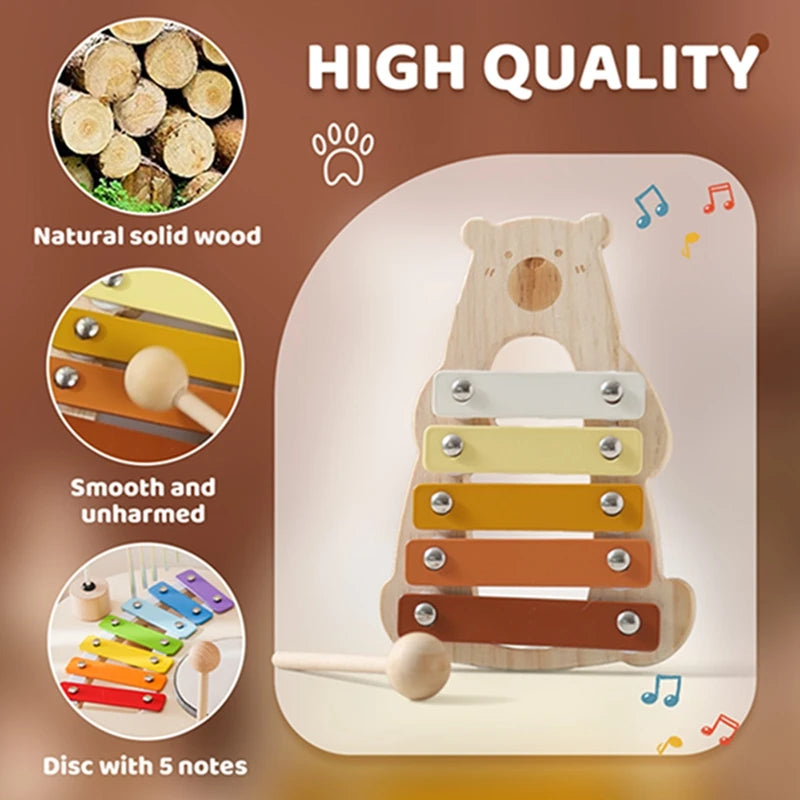 Montessori Wooden Toy Multicolor Xylophone Bell Beads Drum Column Musical Instrument Toy Kid Educational Musical Instrument Gift