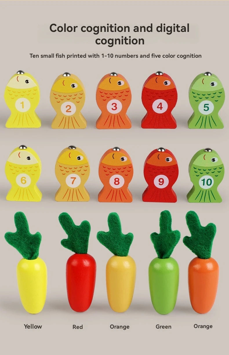 Montessori Multifunctional Fishing Toy for Children Radish Pulling & Feeding Game Combination Preschool Educational Toy for Kids