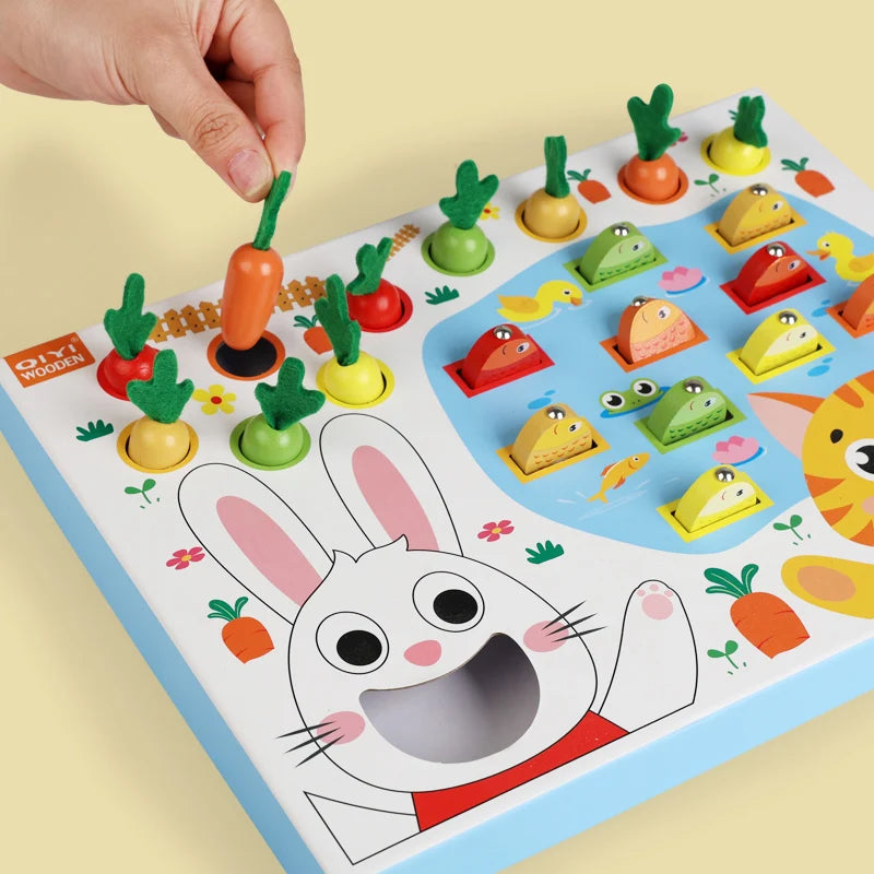 Montessori Multifunctional Fishing Toy for Children Radish Pulling & Feeding Game Combination Preschool Educational Toy for Kids