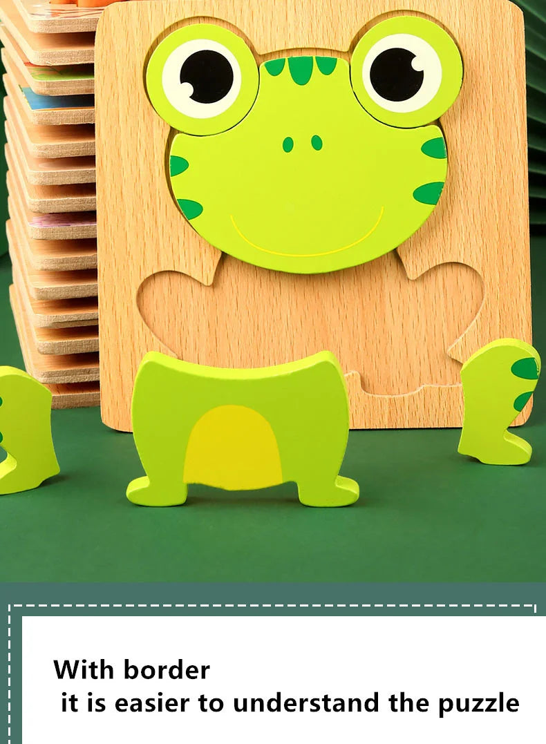 Wooden 3D Toys Puzzle Cartoon Animals Early Learning Cognition Intelligence Puzzle Game Colorful Montessori Toys Christmas Gifts