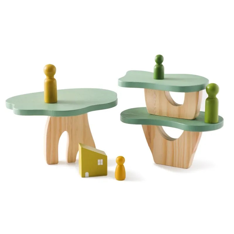 Montessori Wooden Tree Block Toys for Children Ornament Decoration Baby Stacking 3D Toy Wooden Blocks  Stacker Balancing Games