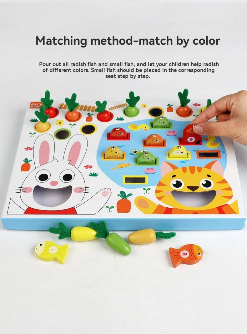 Montessori Multifunctional Fishing Toy for Children Radish Pulling & Feeding Game Combination Preschool Educational Toy for Kids