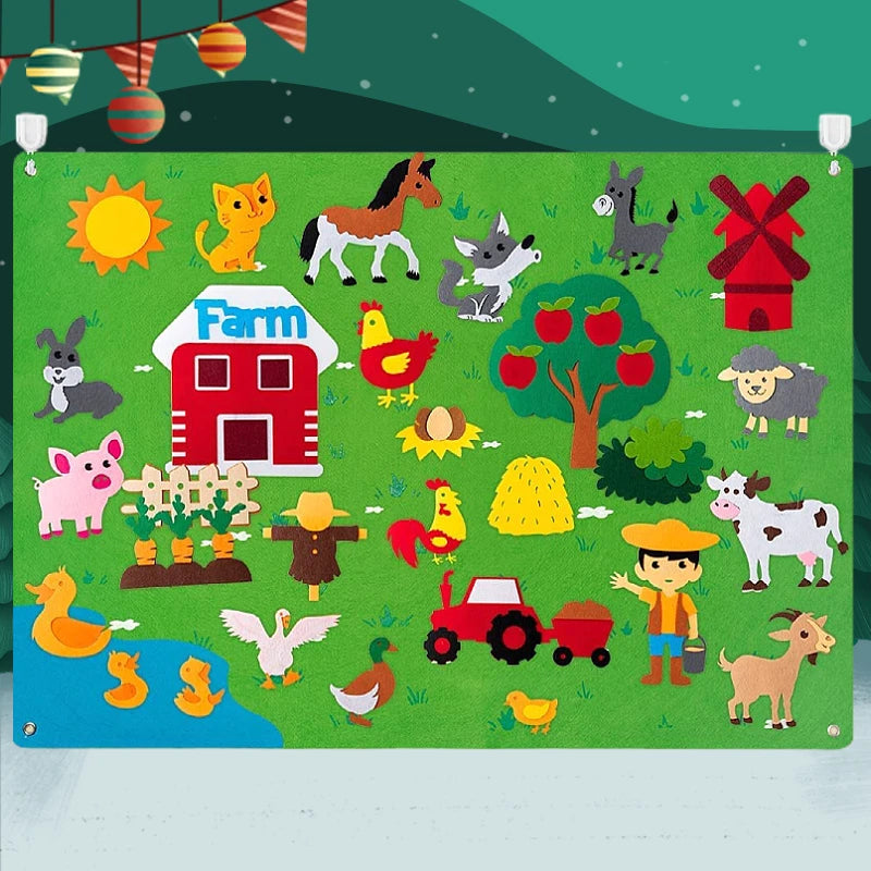 Farm Animals Felt Story Board Farmhouse Storybook Wall Hanging Decor Montessori Early Learning Interactive Puzzle Toys Kids Gift