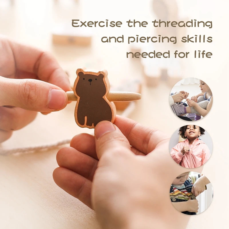 Baby Animal Threading Toys Wooden Stacking Toys Blocks Board Games Montessori Hands-on Ability Educational Children Blocks Gifts