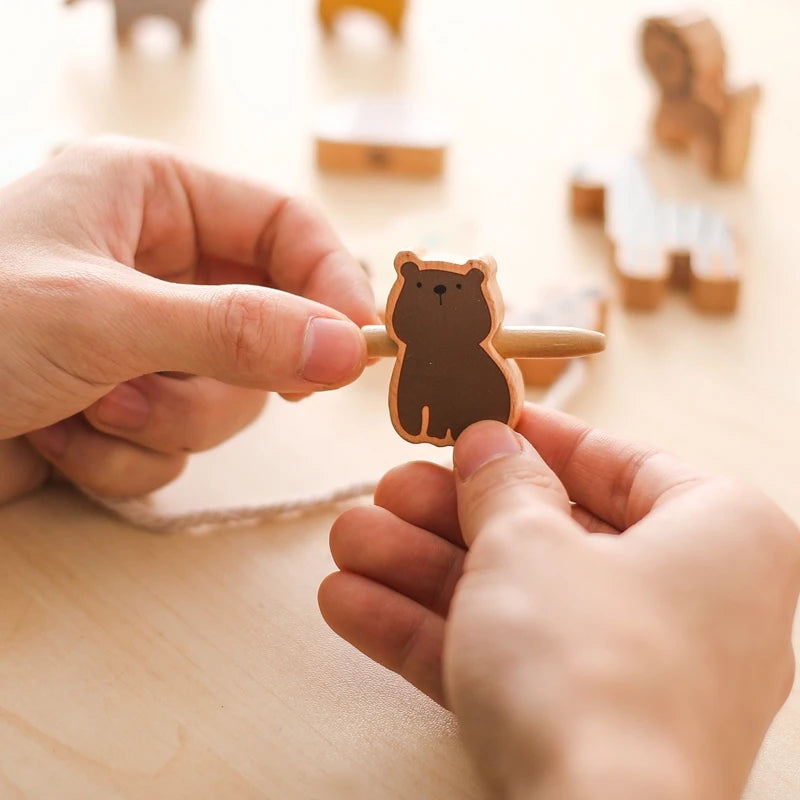 Baby Animal Threading Toys Wooden Stacking Toys Blocks Board Games Montessori Hands-on Ability Educational Children Blocks Gifts