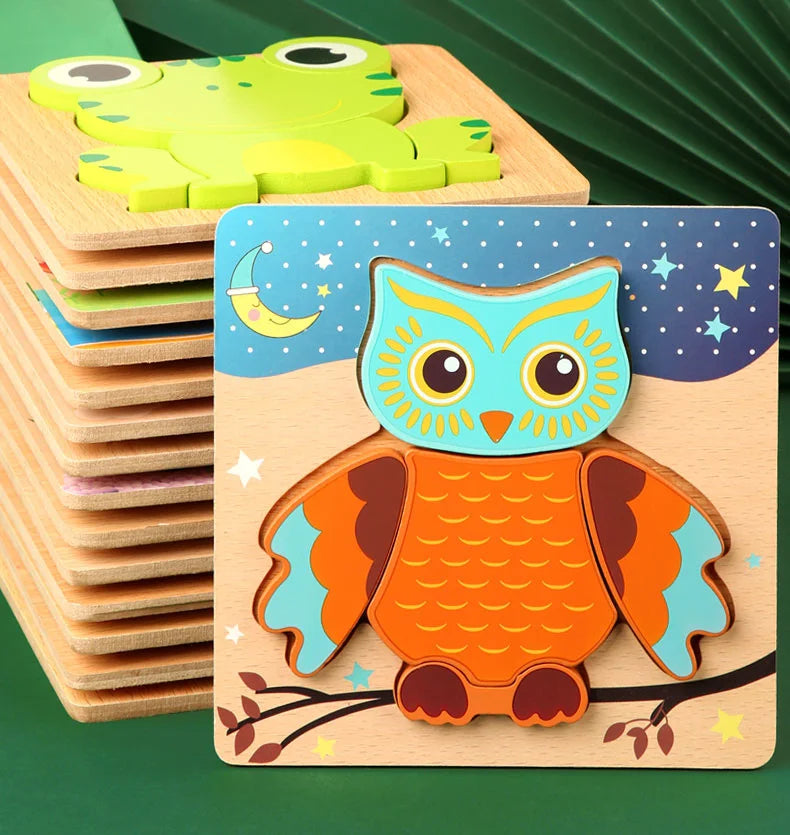 Wooden 3D Toys Puzzle Cartoon Animals Early Learning Cognition Intelligence Puzzle Game Colorful Montessori Toys Christmas Gifts