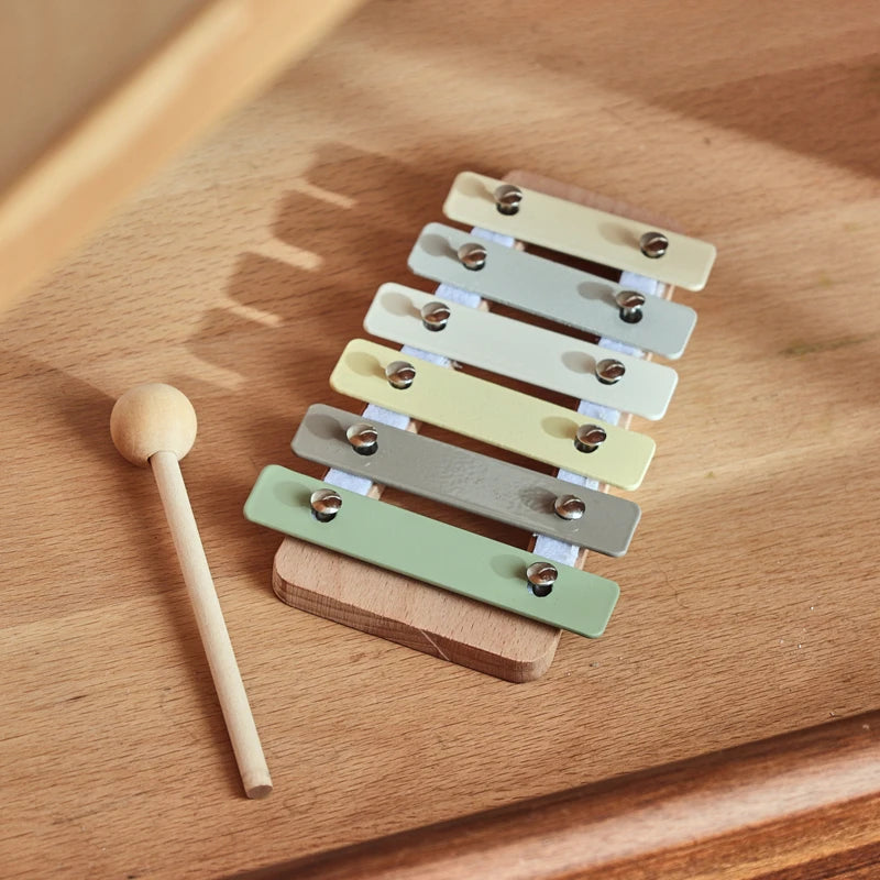 Montessori Wooden Toy Multicolor Xylophone Bell Beads Drum Column Musical Instrument Toy Kid Educational Musical Instrument Gift