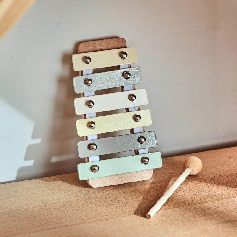 Montessori Wooden Toy Multicolor Xylophone Bell Beads Drum Column Musical Instrument Toy Kid Educational Musical Instrument Gift