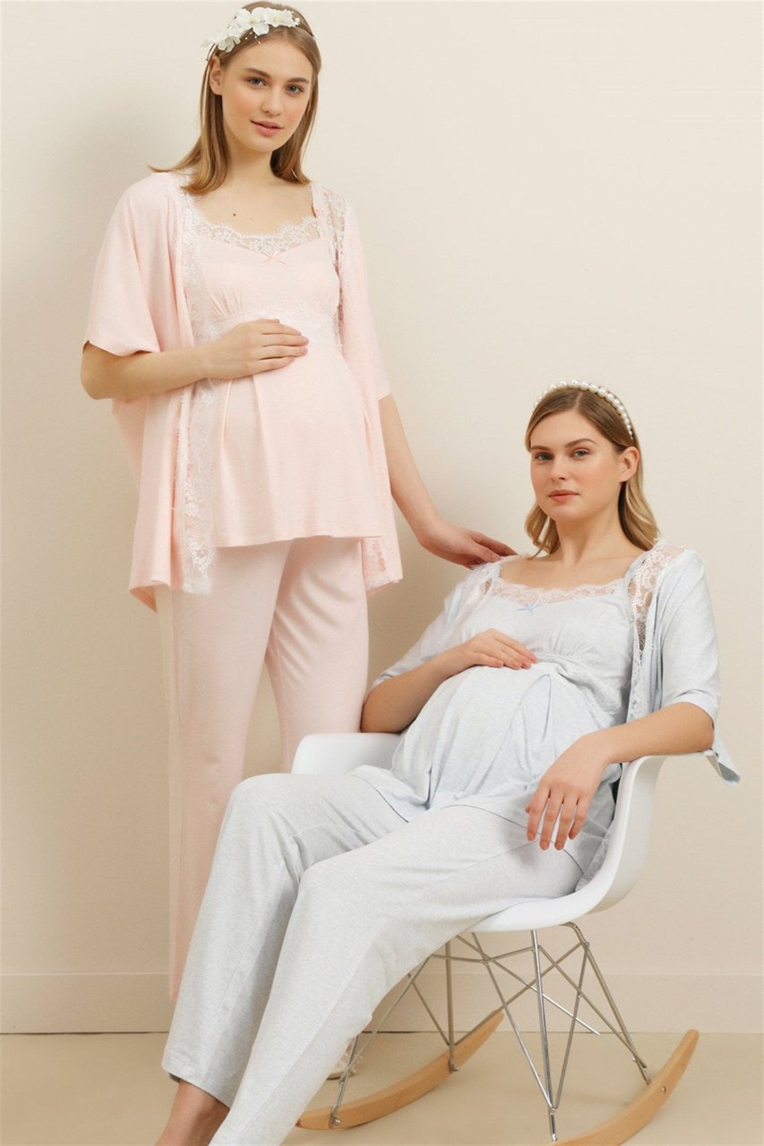 Abella 3-delige pyjamaset met badjas - ROZE