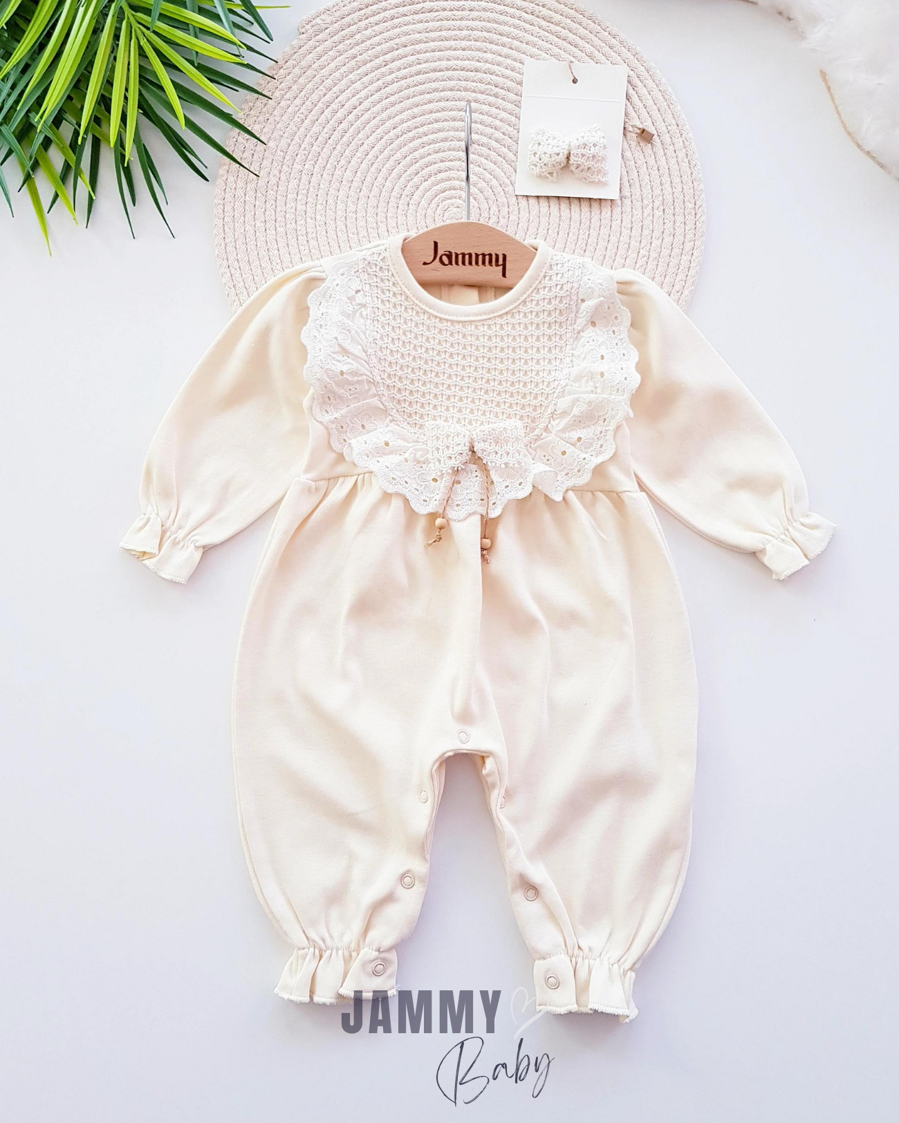 Amelia Buckled Lace Robe Gedetailleerde Jumpsuit Set-CRÈME