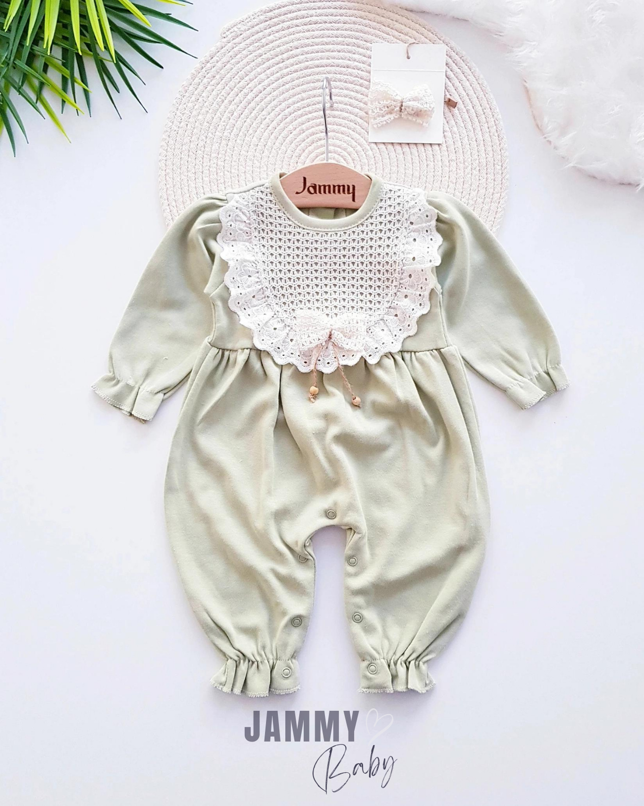 Amelia Buckled Lace Robe Gedetailleerde Jumpsuit Set - GROEN