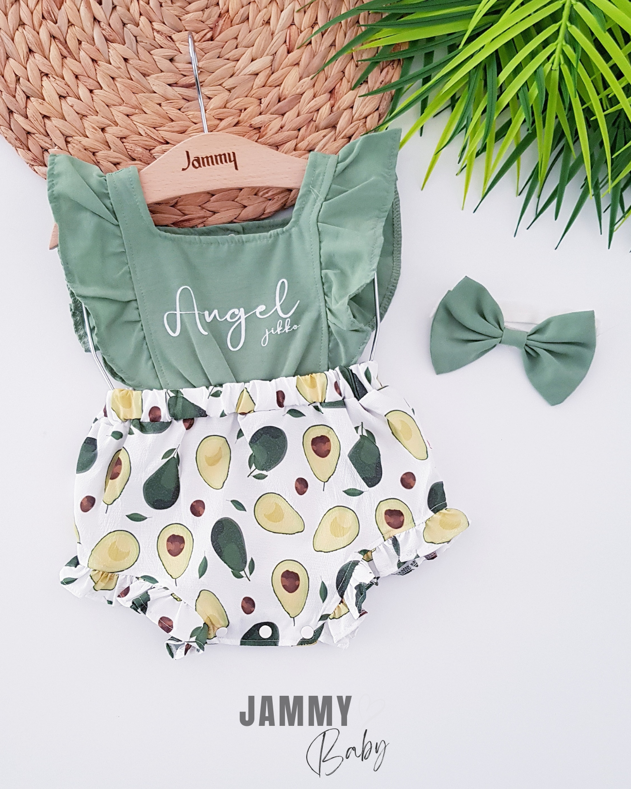 Angel Avocado Bandana Romper Set-GROEN