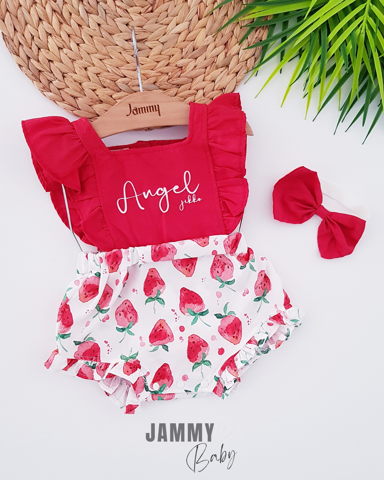 Angel Strawberry Bandana Romper Set-ROOD