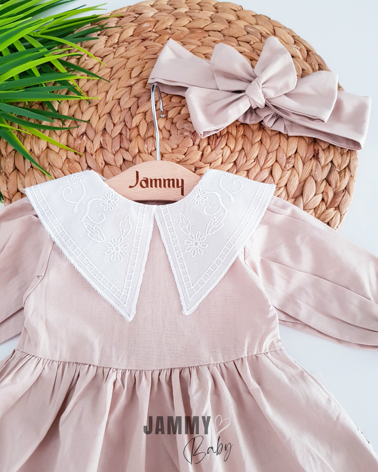 Avril kanten kraag poplin jurk set-BEIGE