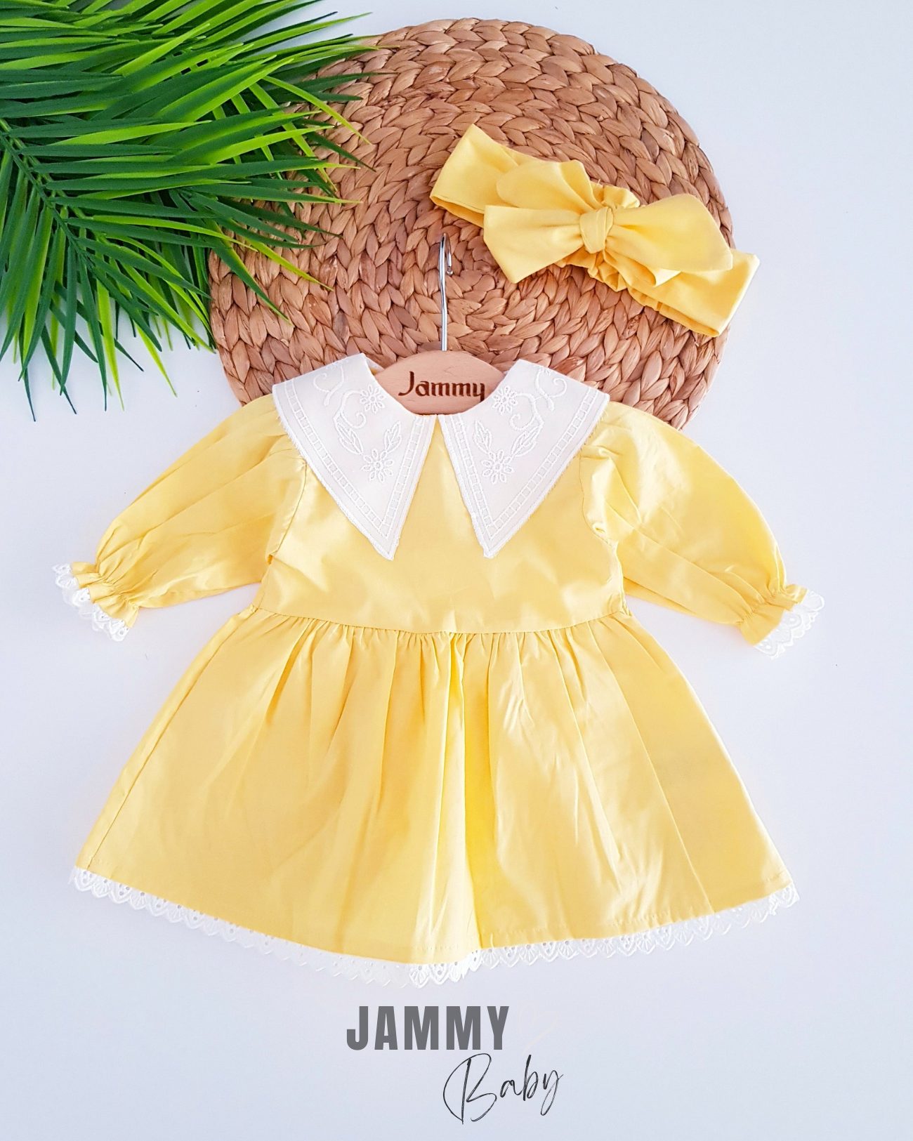 Avril kanten kraag poplin jurk set-GEEL