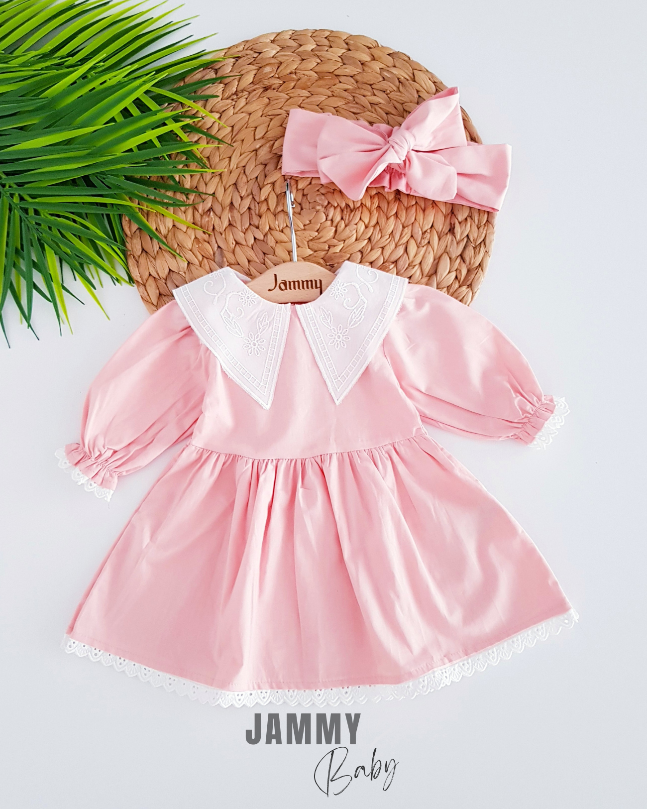 Avril kanten kraag poplin jurk set-ZALM