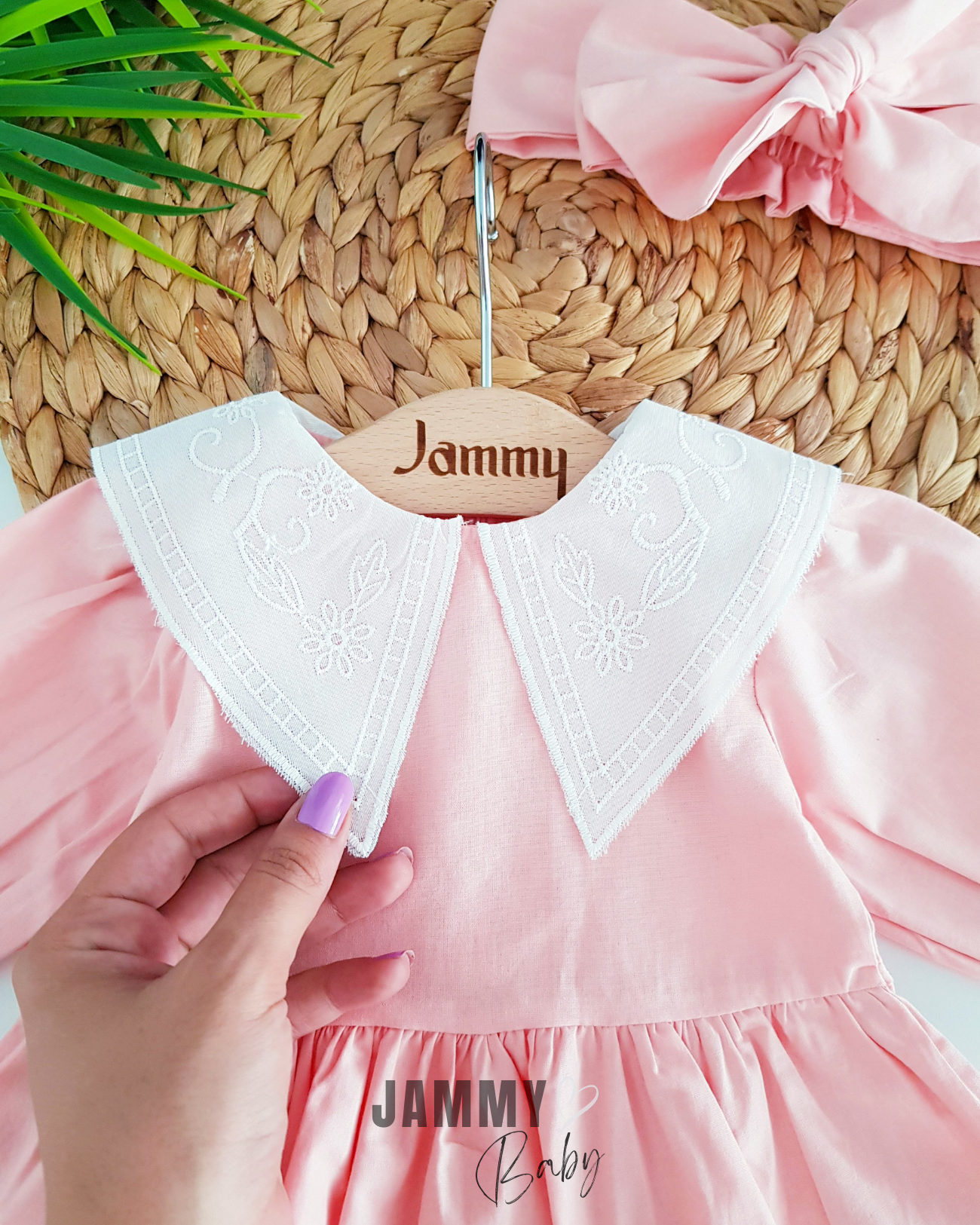 Avril kanten kraag poplin jurk set-ZALM