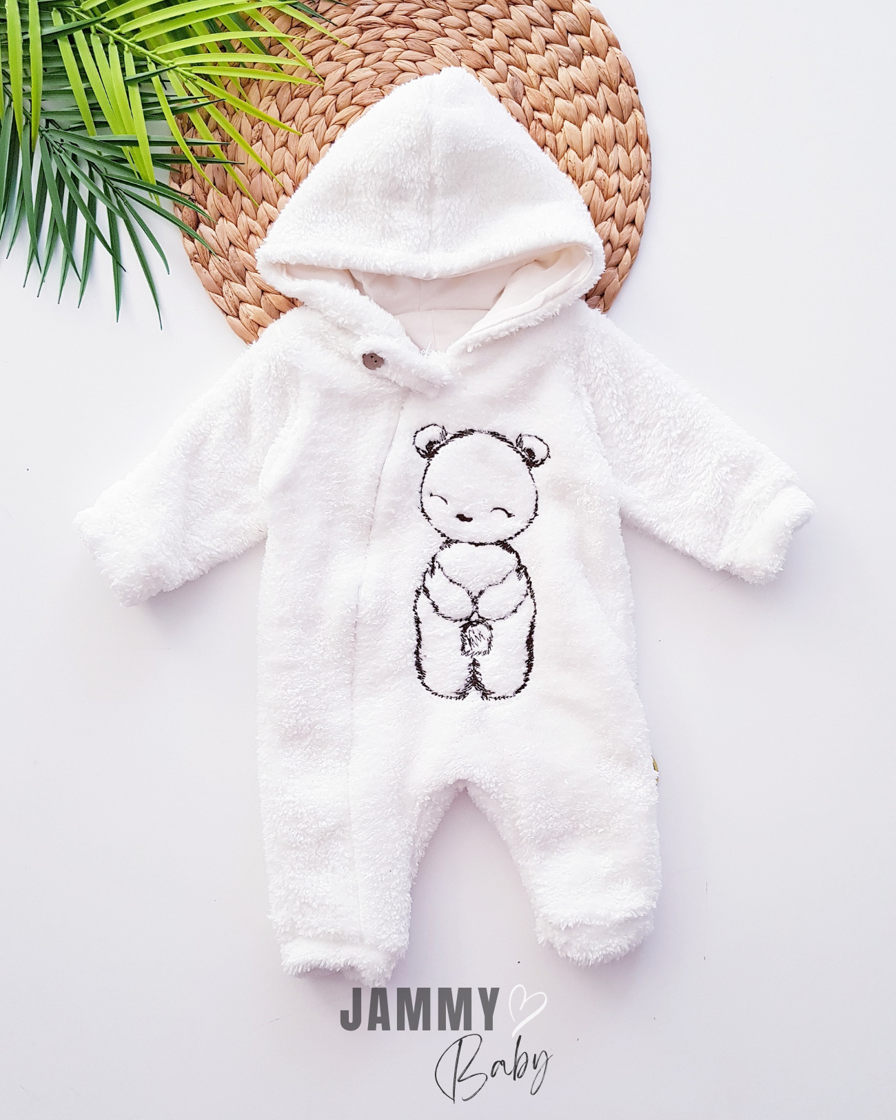 Teddy Ayı İşlemeli Peluş Tulum-MAVİ