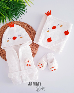 Baby Chick 3 Parça Bornoz Takımı-ECRU