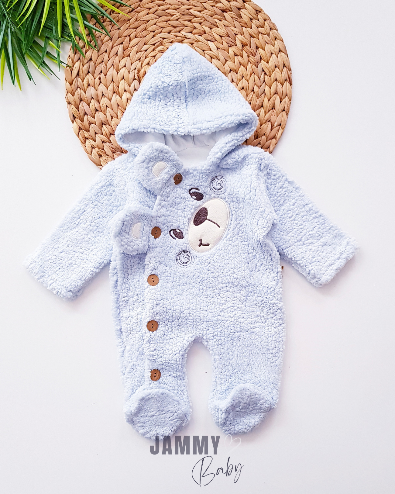 Bear Face Welsoft Peluş Kapşonlu Tulum-MAVİ