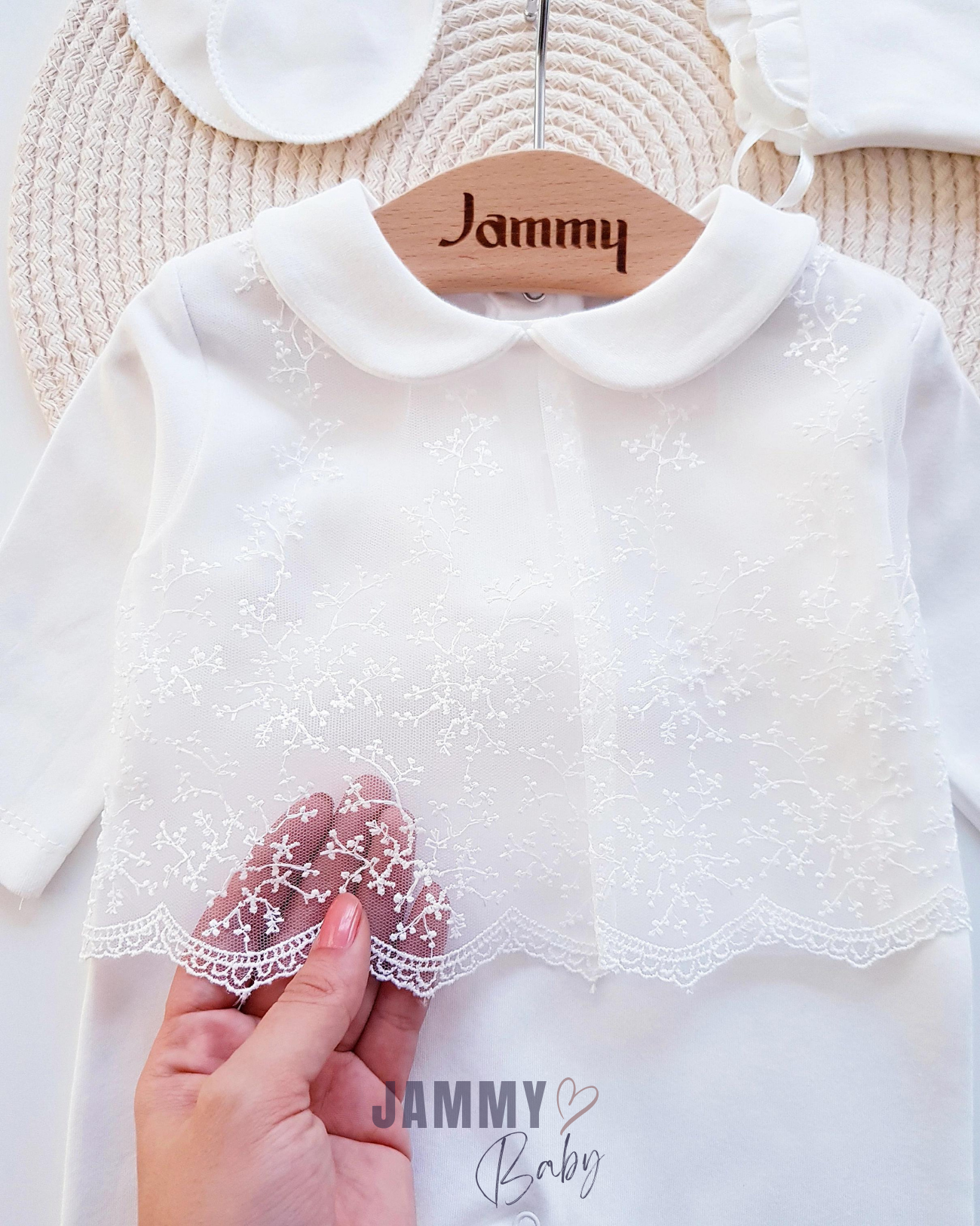 Beauty Babykraag Kanten Jumpsuit Set-EKRU