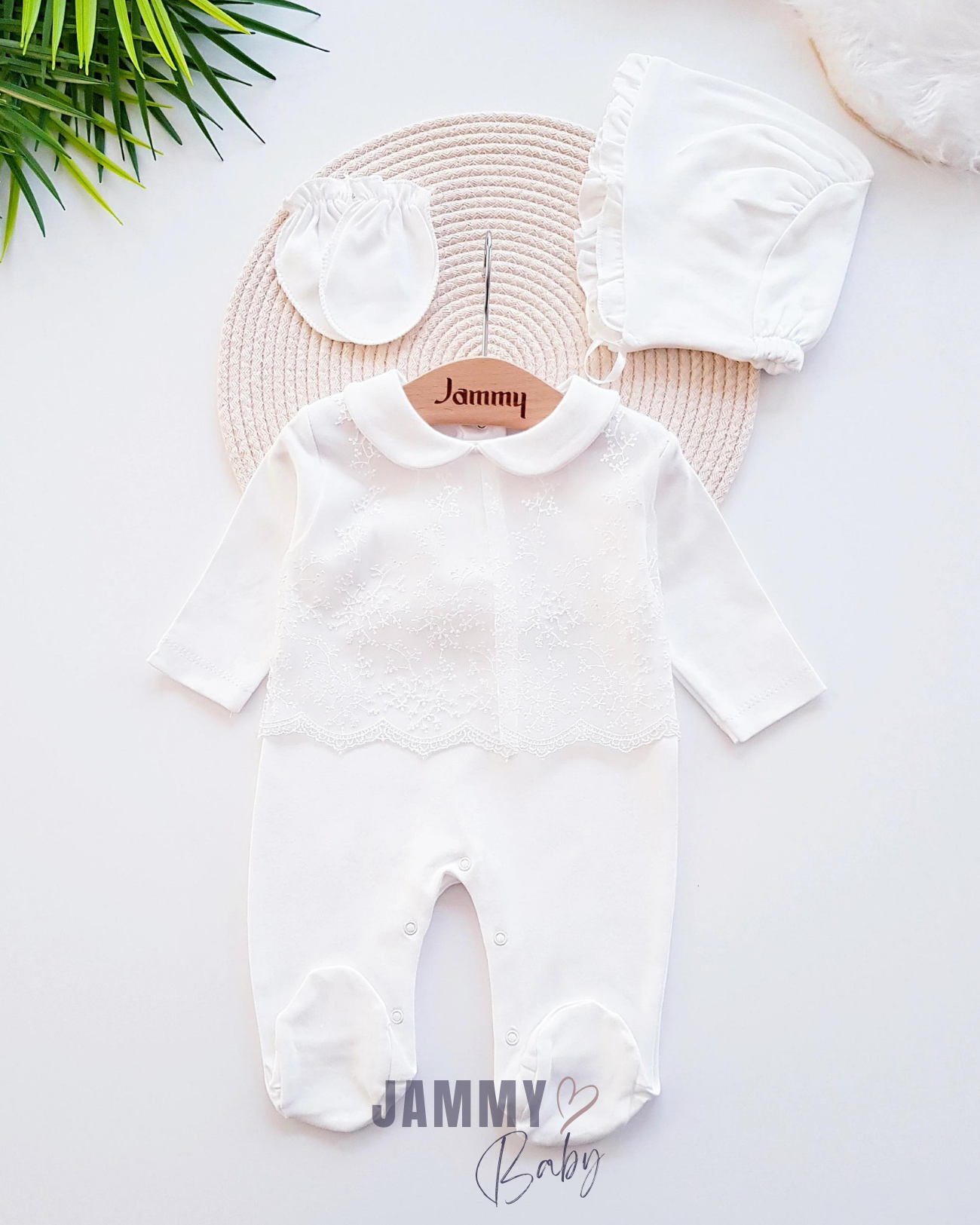Beauty Babykraag Kanten Jumpsuit Set-EKRU