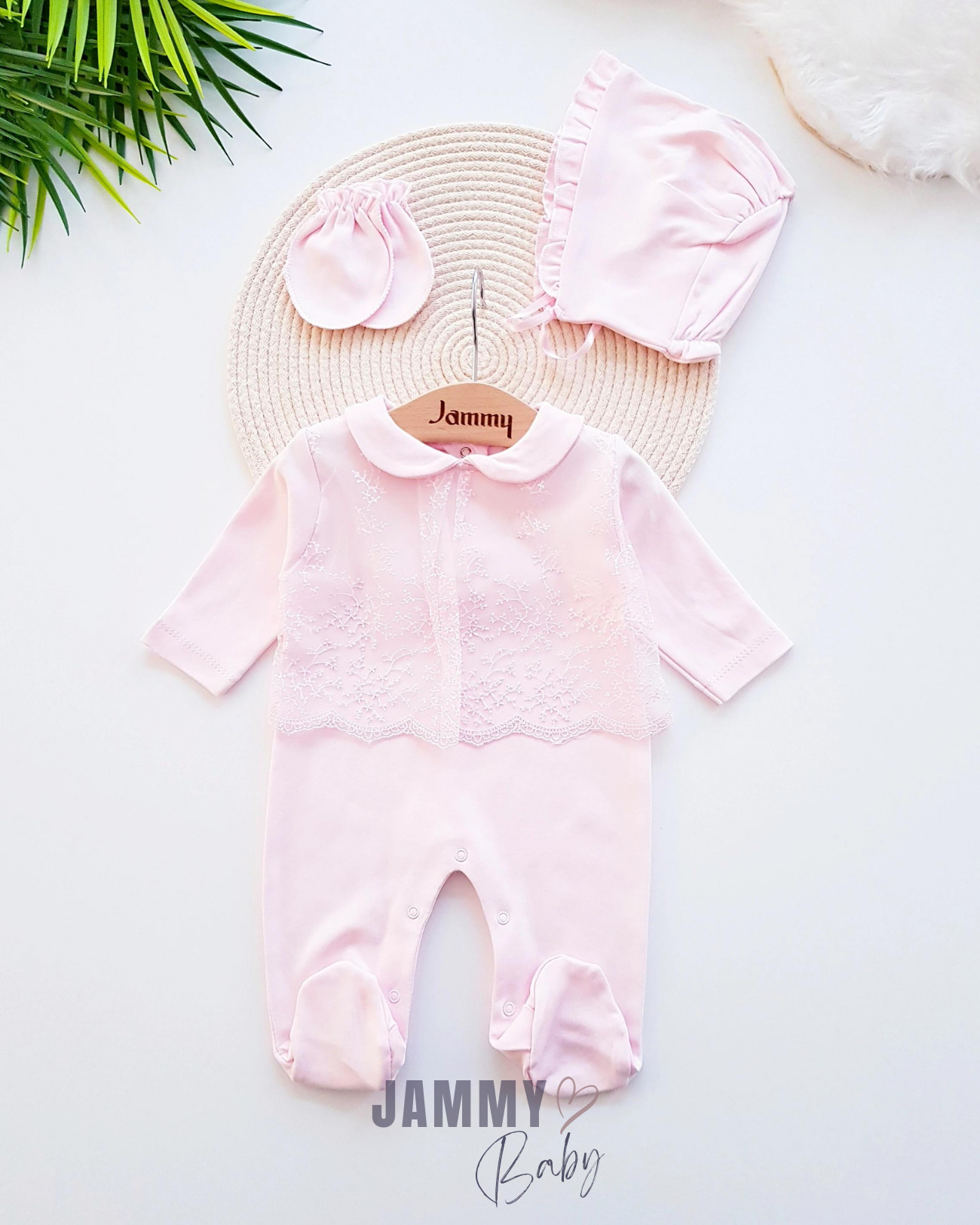 Beauty Babykraag Kanten Jumpsuit Set-ROZE