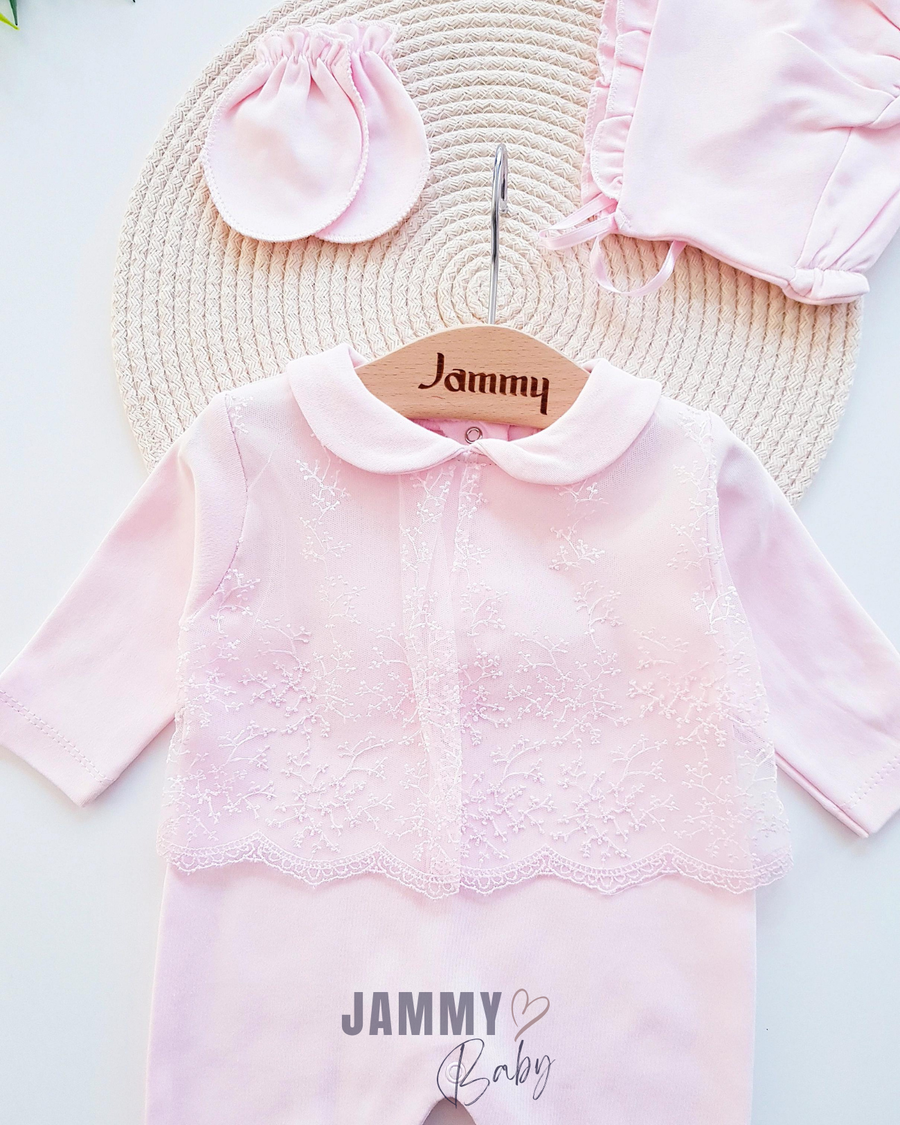 Beauty Babykraag Kanten Jumpsuit Set-ROZE