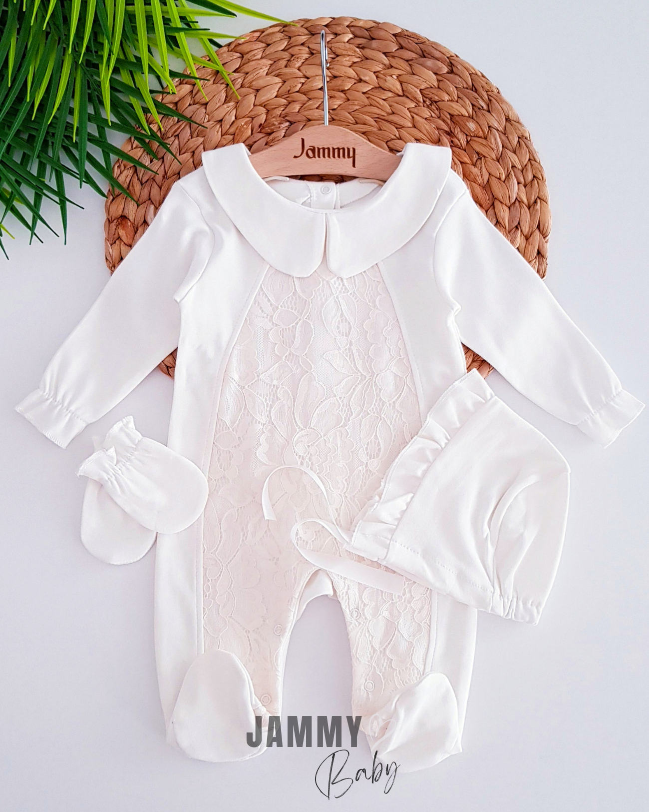 Belda kanten gedetailleerde 3-delige jumpsuitset - ECRU