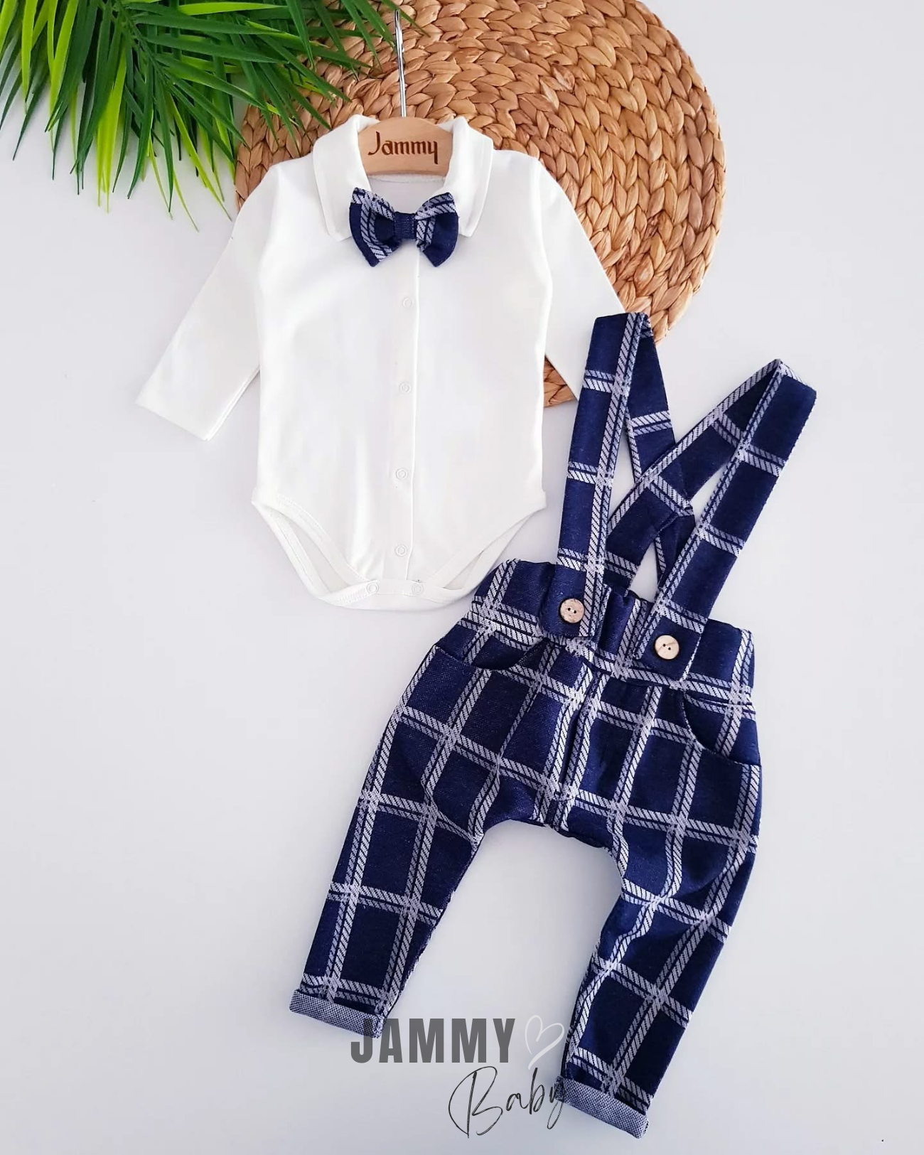 Ensemble salopette/body à carreaux Benjamin-BLEU MARINE