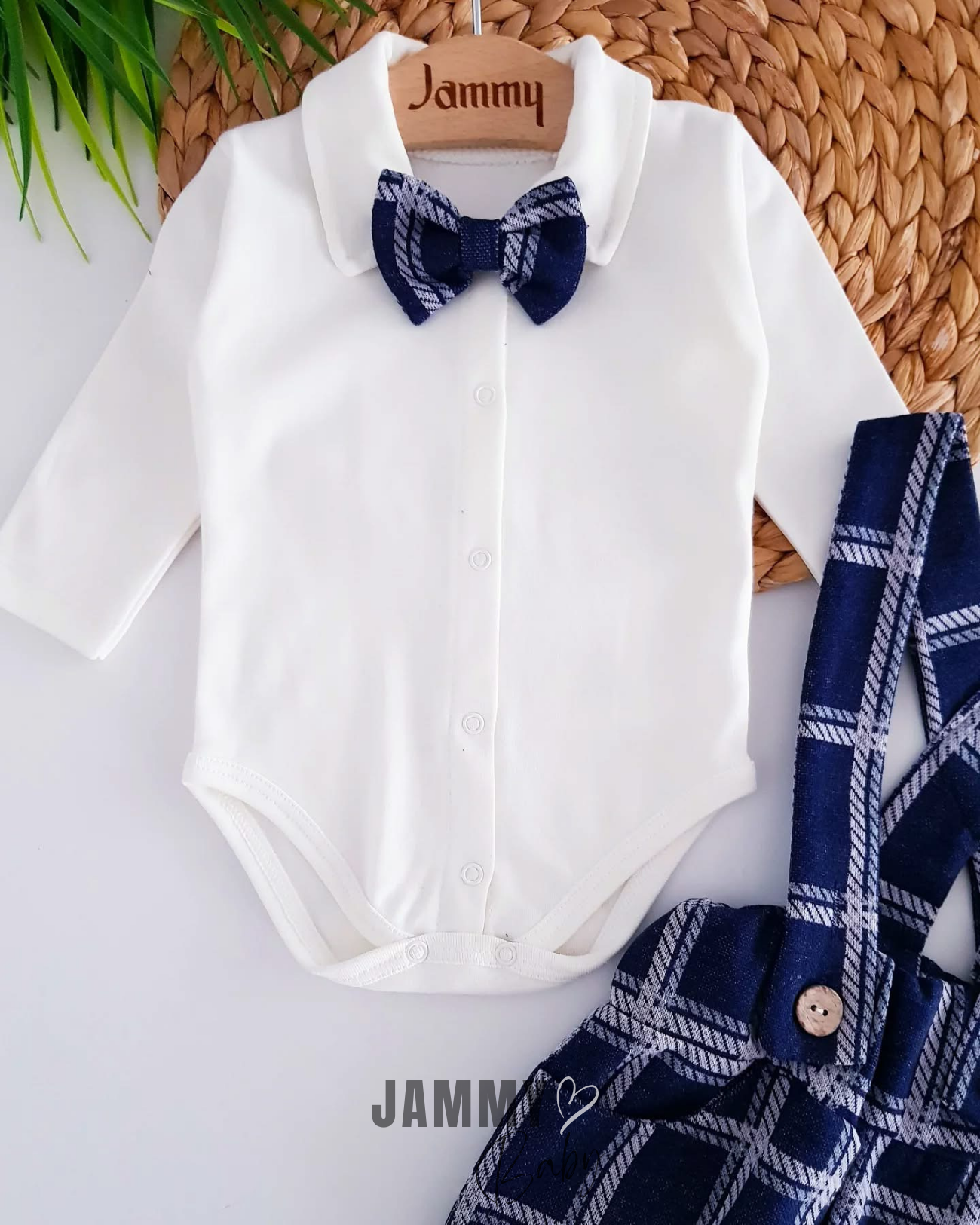 Ensemble salopette/body à carreaux Benjamin-BLEU MARINE
