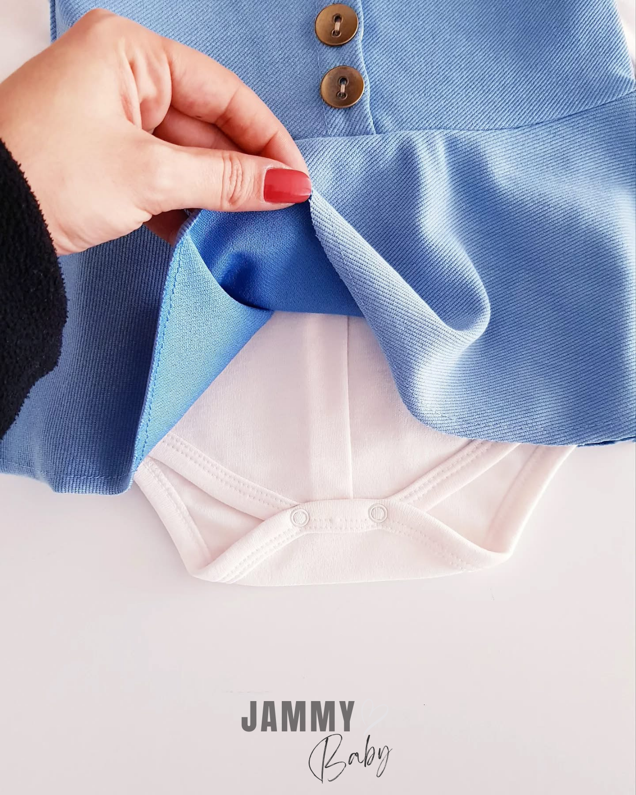 Bloom Çiçek Desenli Bodysuit / Omuz Fiyonklu Yelek Elbise-BEBE MAVİSİ